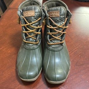 Green sperry rain boots